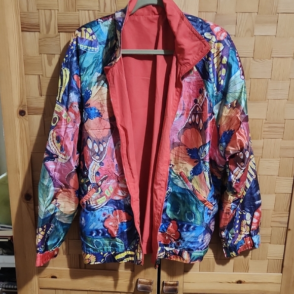 Reversible 2 In 1 Head Multicolor Butterfly Print Women's Bomber Jacket